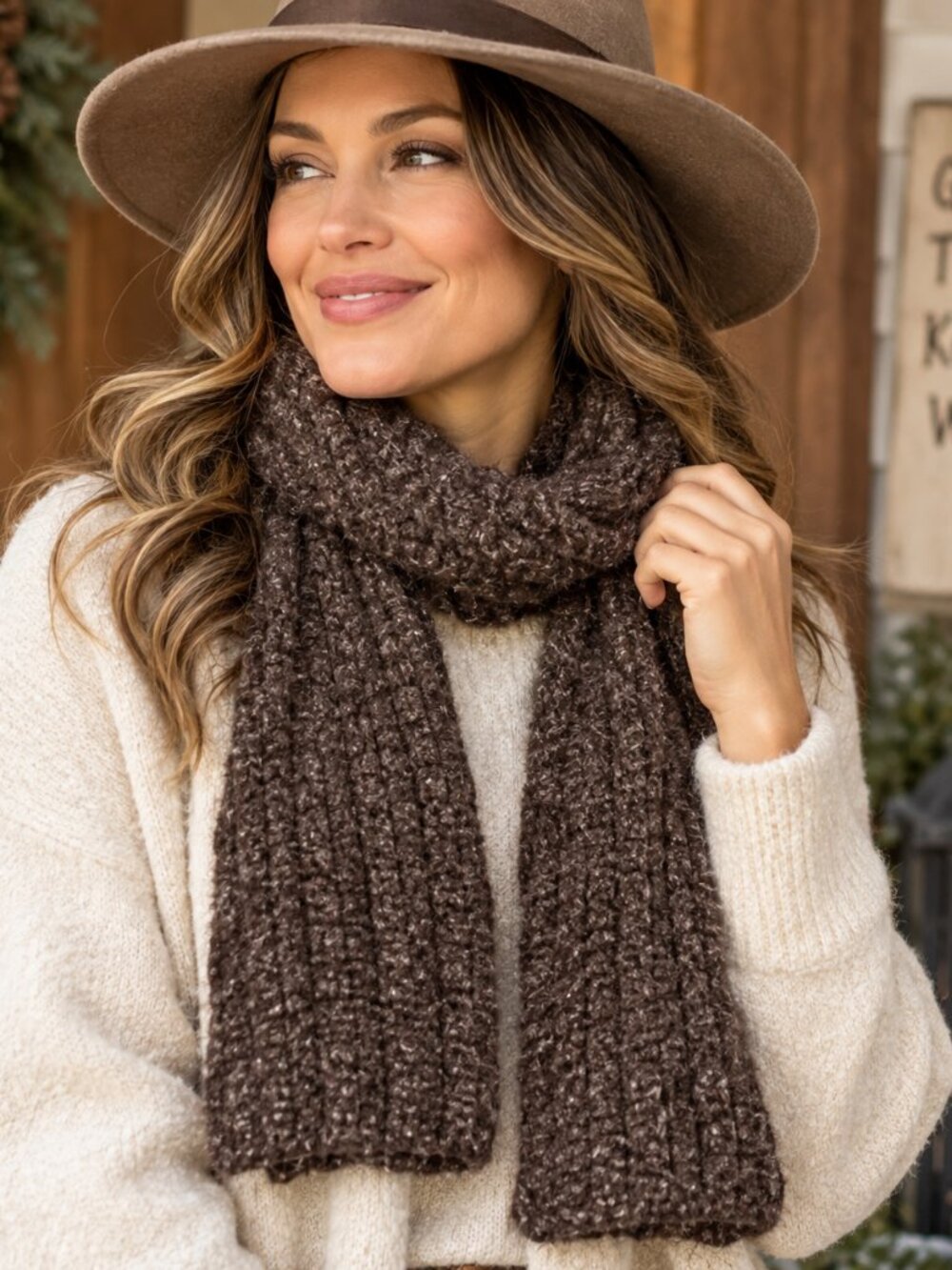 Vintage Brown Knit 72" Scarf